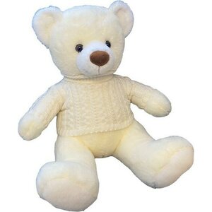 Valkoinen nalle villapaidalla 38 cm