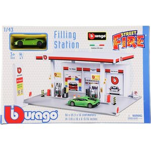 Bburago bensa-asema 1:43 ja yksi auto