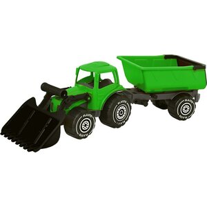 Plasto kauhatraktori ja peräkärry vihreä