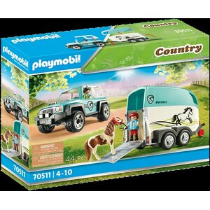 Playmobil henkilöauto ja ponikärryt