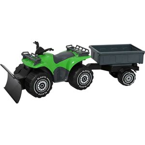 Plasto mönkijä auralla ja peräkärry vihreä